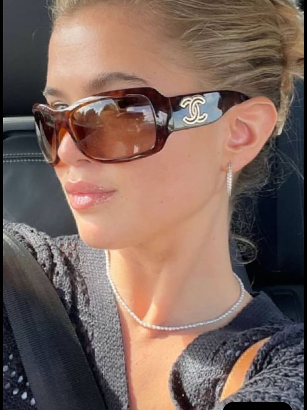 CHANEL Brown Tortoiseshell Logo Wide Temple Sunglasses seen on Matilda djerf